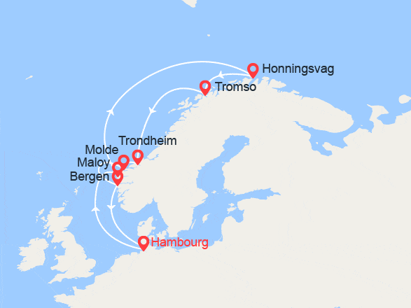 itinéraire croisière Fjords : Cap Nord et Norvège