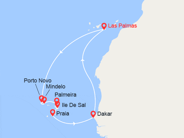 itinéraire croisière Méditerranée : Cap Vert & Dakar