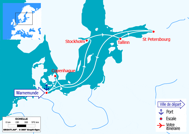 itinéraire croisière Baltique - Baltique : Capitales nordiques & Splendeurs de Russie : St Pétersbourg, Stockholm, Tallinn…
