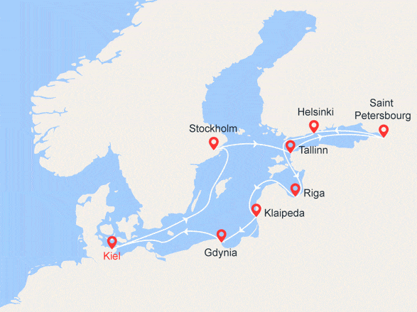 itinéraire croisière Baltique - Baltique : Capitales Nordiques : Suède, Russie, Estonie, Lituanie, Danemark...