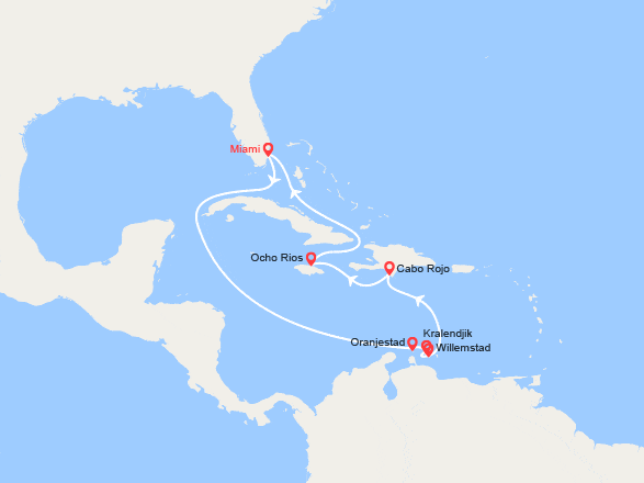 itinéraire croisière Caraïbes et Antilles : Caraïbes : Aruba, Bonaire, Curaçao, Rép. Dominicaine, Jamaïque