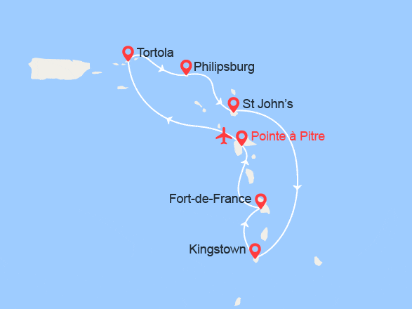 itinéraire croisière Caraïbes et Antilles : Caraïbes: Tortola, Antigua, Kingstown, Fort de France