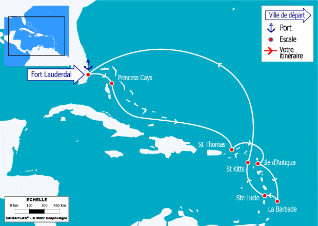 itinéraire croisière Caraïbes et Antilles : Caraïbes de l'Est : Fort Lauderdale, Princess Cays, St-Thomas, St-Martin