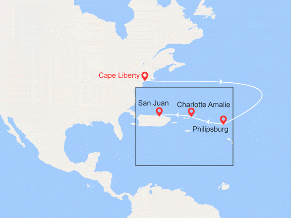 itinéraire croisière Caraïbes et Antilles : Caraïbes de l'Est : Etats-Unis, St Martin, St Thomas et Porto Rico