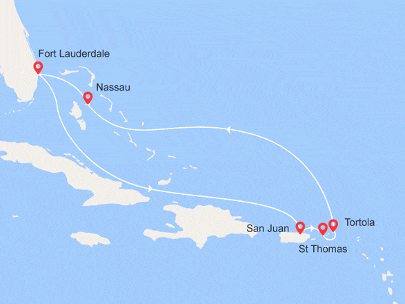 itinéraire croisière Caraïbes et Antilles : Caraïbes de l'Est : Porto Rico, St Thomas, Tortola, Bahamas