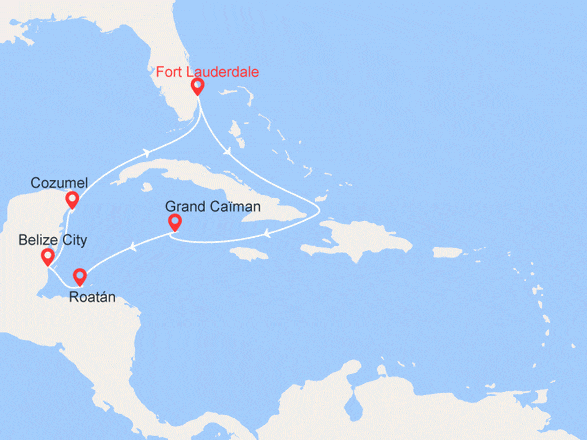 itinéraire croisière Caraïbes et Antilles : Caraïbes de l'ouest : Caïman, Honduras, Belize, Mexique