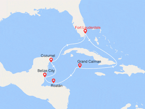 itinéraire croisière Caraïbes et Antilles : Caraïbes de l'Ouest : Caïman, Honduras, Belize, Mexique