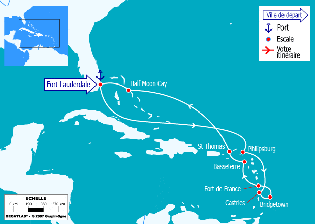 itinéraire croisière Caraïbes et Antilles : Caraïbes du Sud : Antilles, Barbades, Iles Vierges, Bahamas