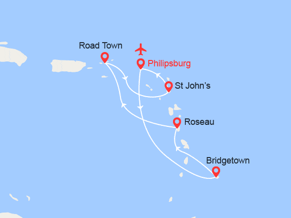 itinéraire croisière Caraïbes et Antilles : Caraïbes du Sud : Barbade, Dominique, Tortola, Antigua || Vols inclus