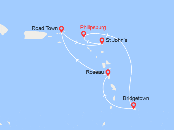 itinéraire croisière Caraïbes et Antilles : Caraïbes du Sud : Barbade, Dominique, Tortola, Antiqua