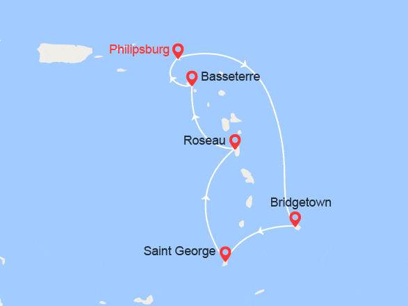 itinéraire croisière Caraïbes et Antilles : Caraïbes du Sud : Barbade, Grenade, Dominique, St Kitts