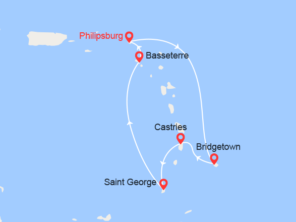 itinéraire croisière Caraïbes et Antilles : Caraïbes du Sud : Barbade, Ste Lucie, Grenade, Ste Kitts 