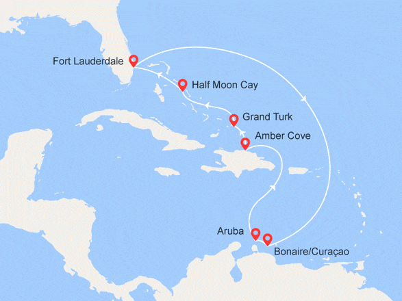 itinéraire croisière Caraïbes et Antilles : Caraïbes du Sud : Bonaire, Curaçao, Aruba, Rép Dominicaine, Bahamas...