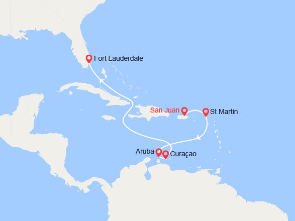 itin&eacute;raire croisi&egrave;re Caraïbes et Antilles : Caraïbes du Sud : St Martin, Aruba, Curaçao 