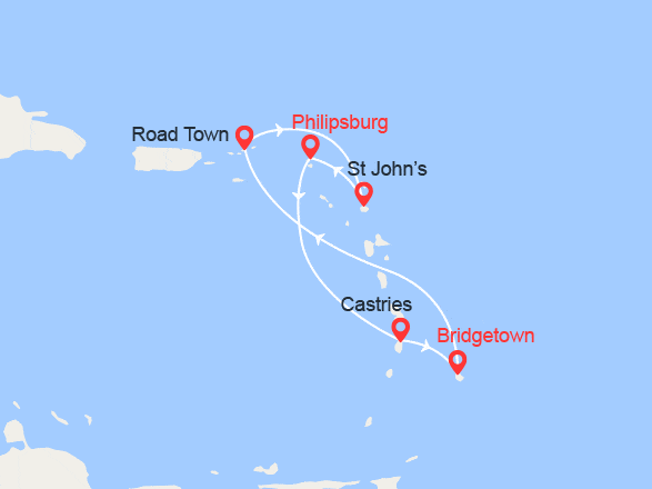 itinéraire croisière Caraïbes et Antilles : Caraïbes du Sud : Ste Lucie, Barbade, Tortola, Antigua