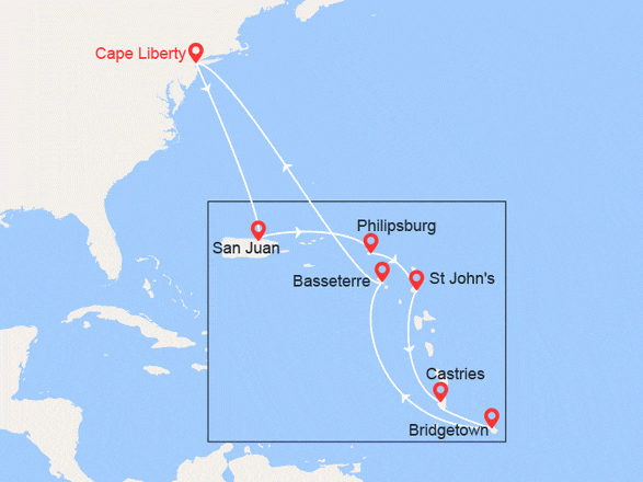 itinéraire croisière Caraïbes et Antilles : Caraïbes du Sud: Porto Rico, Antilles, La Barbade