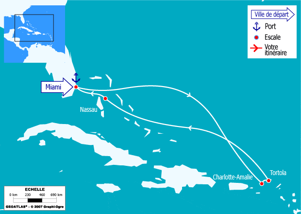 itinéraire croisière Caraïbes et Antilles : Caraïbes Est : St Thomas, Tortola, Bahamas