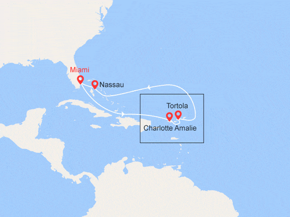 itinéraire croisière Caraïbes et Antilles : Caraïbes Est : St Thomas, Tortola, Bahamas