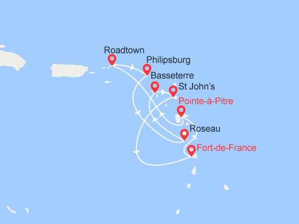 itinéraire croisière Caraïbes et Antilles : Caraïbes et Antilles : Martinique, Guadeloupe, Iles Vierges, St. Maarten, Dominica...