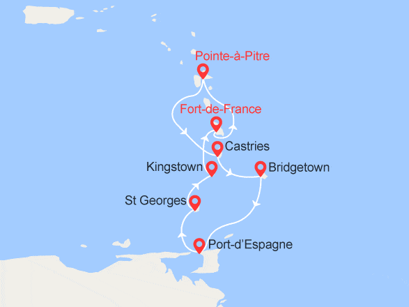 itinéraire croisière Caraïbes et Antilles : Caraïbes et Antilles : Martinique, Guadeloupe, Sainte Lucie, Barbades...