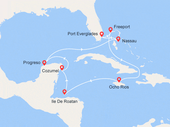 itinéraire croisière Caraïbes et Antilles : Caraïbes Magiques : Bahamas, Jamaïque, Honduras, Mexique