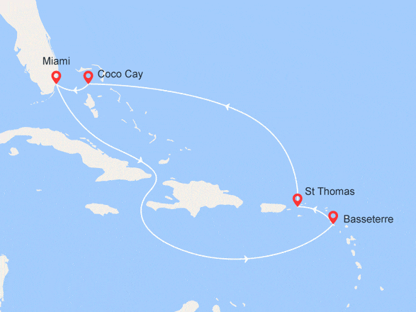 itinéraire croisière Caraïbes et Antilles : Caraïbes Magiques : Iles Vierges, St Kitts, Bahamas