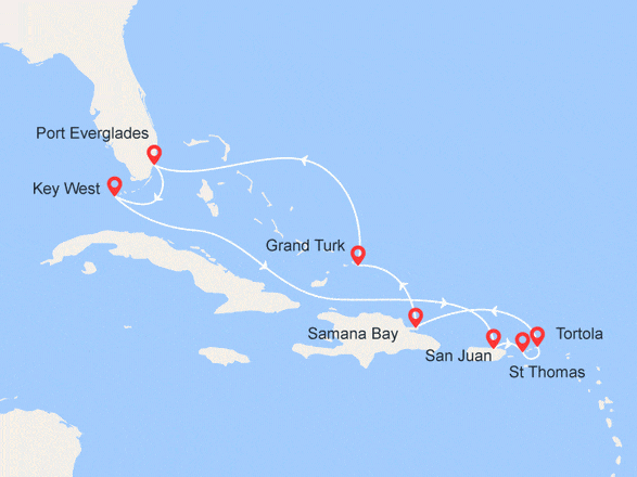 itinéraire croisière Caraïbes et Antilles : Caraïbes Magiques : Porto Rico, Iles vierges, République Dominicaine, Turks & Caicos