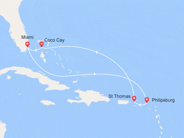 itinéraire croisière Caraïbes et Antilles : Caraïbes Magiques : Saint-Martin, Iles Vierges, Bahamas