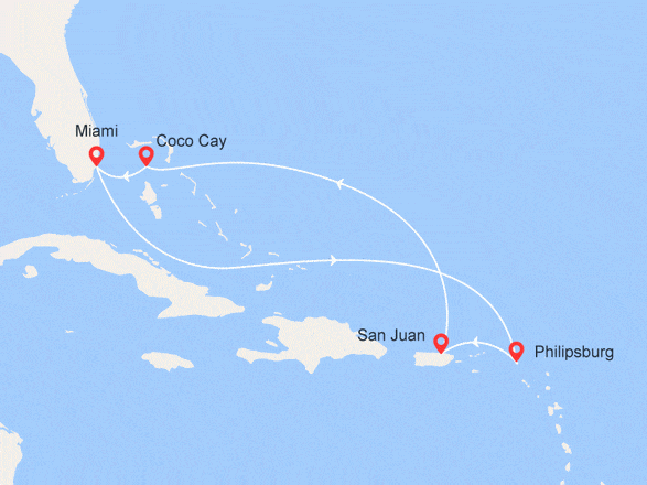 itinéraire croisière Caraïbes et Antilles : Caraïbes Magiques : Saint-Martin, Porto Rico, Bahamas