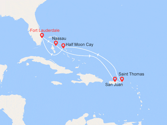 itinéraire croisière Caraïbes et Antilles : Caraïbes Orientales : Bahamas, Porto Rico, St Thomas