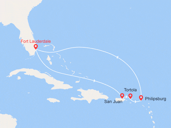itinéraire croisière Caraïbes et Antilles : Caraïbes Orientales : Porto Rico, Tortola, St Martin