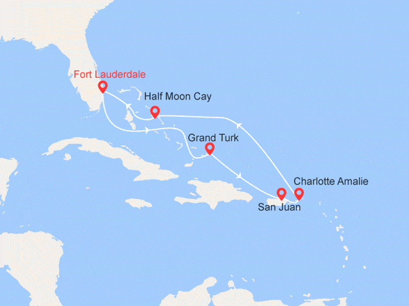 itinéraire croisière Caraïbes et Antilles : Caraïbes Orientales : Turks & Caicos, Porto Rico, St Thomas, Bahamas