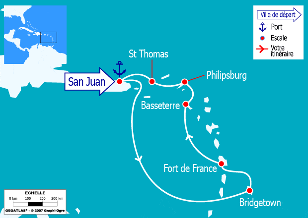 itinéraire croisière Caraïbes et Antilles : Caraïbes Sud: Barbade, Martinique, St.Kitts, Antilles, Iles Vierges