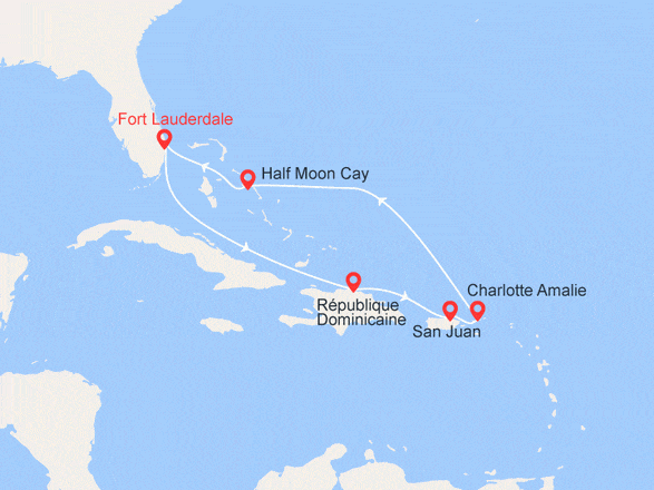 itinéraire croisière Caraïbes et Antilles : Caraïbes Tropicales : Bahamas, Turks & Caisos, Rép. Dominicaine, Floride