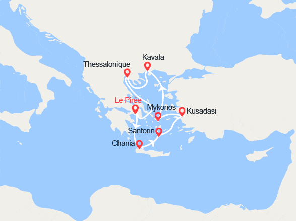 itinéraire croisière Méditerranée Orientale : Chania, Santorin, Ephèse, Mykonos, Thessalonique, Kavala