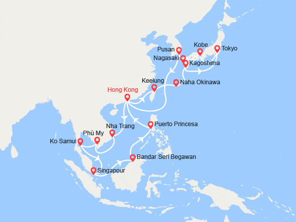 itinéraire croisière Asie : Chine, Taïwan, Japon, Corée du Sud, Vietnam, Singapour, Philippines
