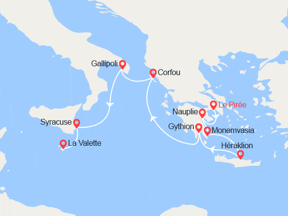 itin&eacute;raire croisi&egrave;re Iles grecques : Cités antiques de Méditerranée 