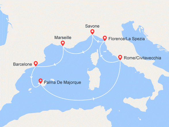 itinéraire croisière Méditerranée : CO-CABINAGE - L'éclat de la Méditerranée