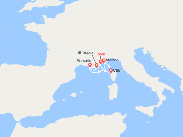 itinéraire croisière Méditerranée Occidentale : Corse et French Riviera 