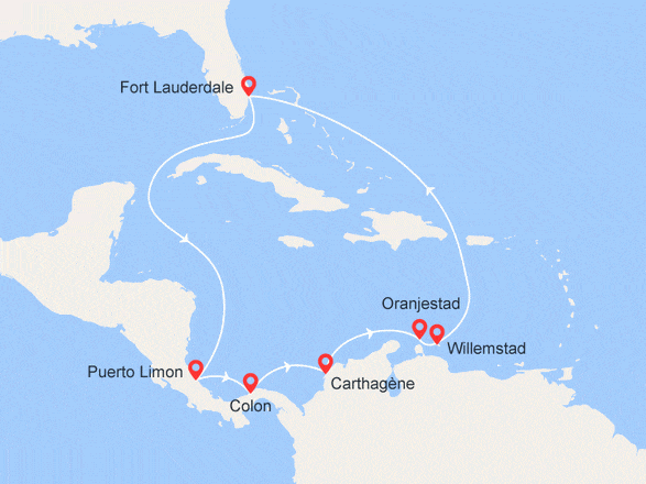 itinéraire croisière Amérique du Sud : Costa Rica, Panama, Colombie, Antilles Néerlandaises