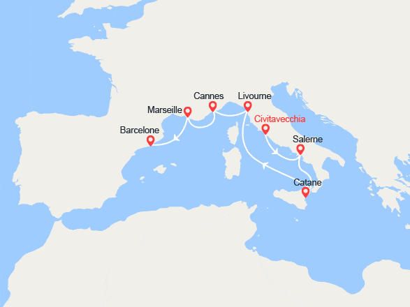 itin&eacute;raire croisi&egrave;re Méditerranée Occidentale : Côte Amalfitaine, Sicile, Palma de Majorque 