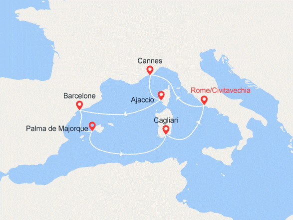 itinéraire croisière Iles Baléares - Iles Baléares : Côte d'Azur, Corse, Barcelone, Majorque, Sardaigne