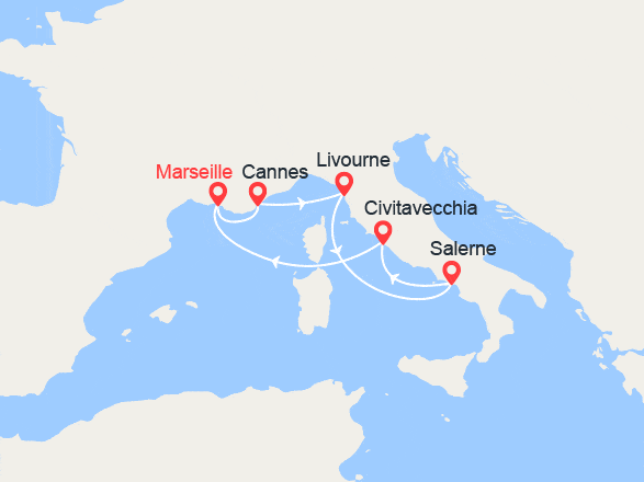 itinéraire croisière Méditerranée Occidentale : Côte d'Azur, Italie