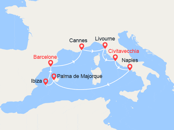itinéraire croisière Iles Baléares : Côte d'Azur, Italie, Baléares