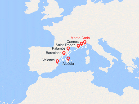 itinéraire croisière Méditerranée - Iles Baléares : Côte d'Azur, Majorque, Espagne