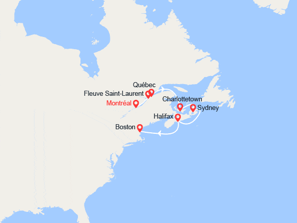 itin&eacute;raire croisi&egrave;re Amérique du Nord : Côte Est de l'Amérique : Canada & Nouvelle-Angleterre (B) 