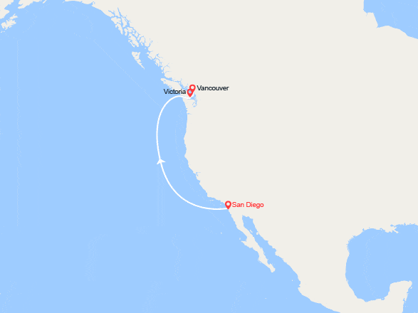 itinéraire croisière Amérique du Nord : Côte Pacifique : de San Diego à Vancouver