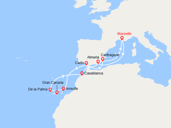 itin&eacute;raire croisi&egrave;re Méditerranée Orientale : Couleurs des Canaries 