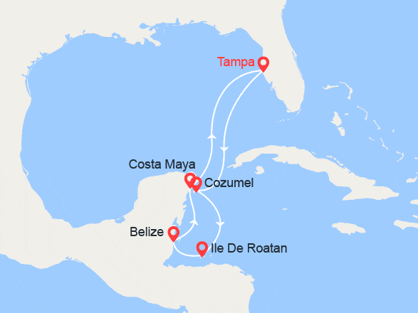 itin&eacute;raire croisi&egrave;re Caraïbes et Antilles : Cozumel, Honduras, Belize, Costa Maya 