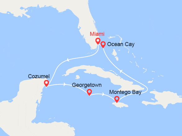 itinéraire croisière Caraïbes et Antilles : Cozumel, Iles Caïman, Jamaïque & Bahamas